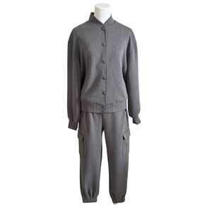 Express Gray Classic Coord Set Button-Up Tracksuit Cargo Pants Size XS